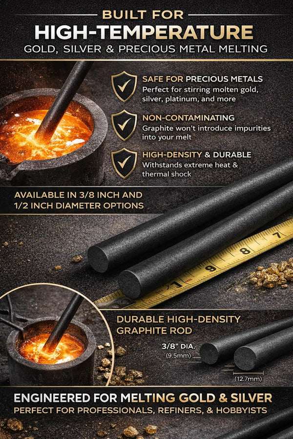12" Graphite Stirring Rod – Gold, Silver & Precious Metal Melting – 3/8" or 1/2"