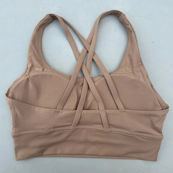Womens Cross Back Sports Bra High Support Padded Gym Yoga